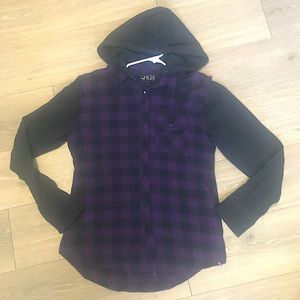 Hot Topic, flannel button down, removable hood, size S